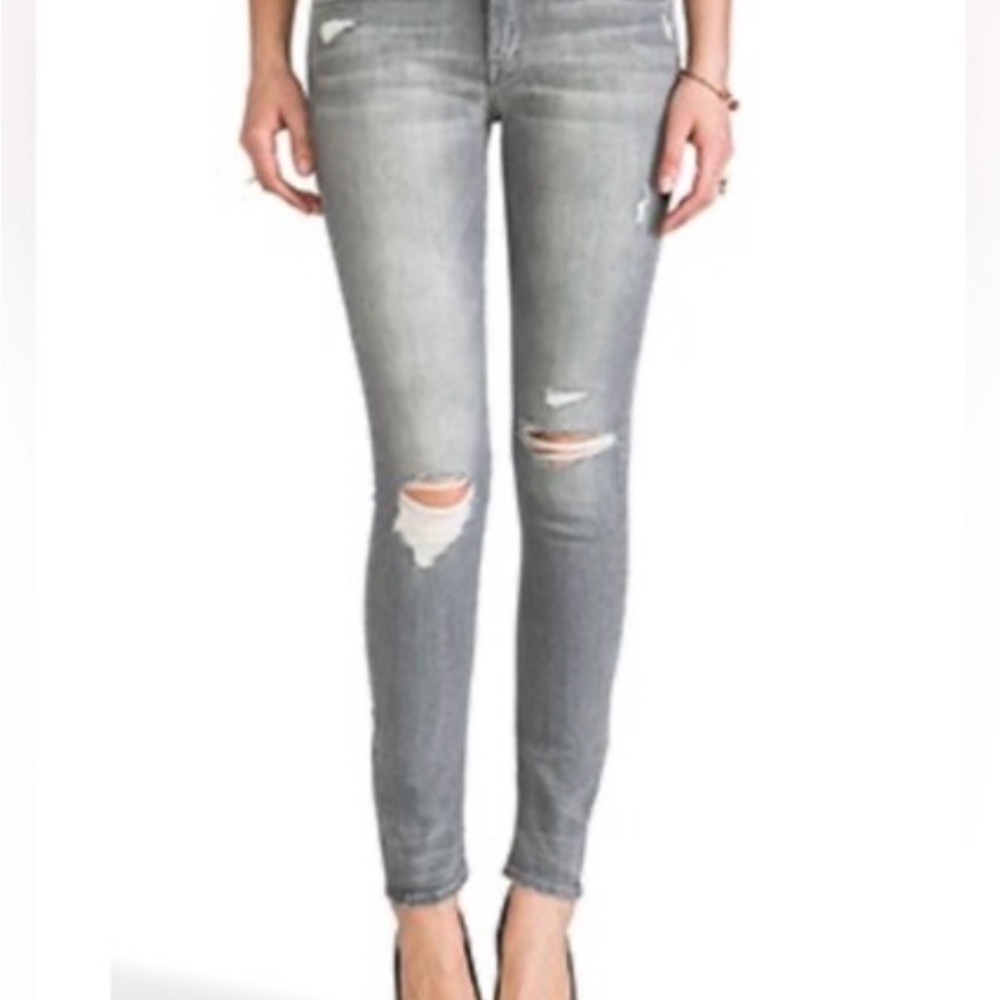 MOTHER Gray Distressed Skinny Jeans